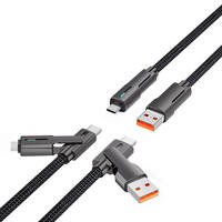 Kabel Data 4-in-1 Tipe-C Pengisian Cepat 100W Grosir Pabrik, Jalinan Nilon, Lampu LED, Konduktor Tembaga Murni untuk Ponsel