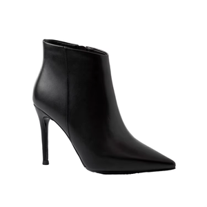 Botas de invierno para mujer, Botines de tacón alto de PU negros con punta de Punta personalizada para mujer - Product Image 2
