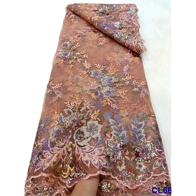 Lisami New arrival on sale 3D flower lace soft and light sequins embroidery design lace fabric for Arabic India market