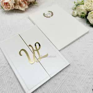 아이보리 진주 하드 커버 청첩장 골드 미러 아크릴 웨딩 카드 개인화 된 디자인 - Product Image 5