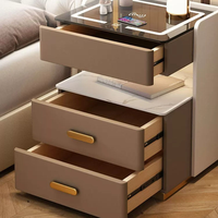 Table de Chevet Moderne en Bois Massif avec Verre Trempé, Tiroir Verrouillable, Lumière LED, Recharge Sans Fil et Coffre-Fort Intégré pour Chambre à Coucher - Vente en Gros