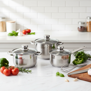 Juego <span class=keywords><strong>de</strong></span> Utensilios <span class=keywords><strong>de</strong></span> Cocina Minimalistas y Ecológicos <span class=keywords><strong>de</strong></span> Acero Inoxidable OEM, <span class=keywords><strong>Ollas</strong></span> y Sartenes Clásicas <span class=keywords><strong>de</strong></span> Acero Quirúrgico 304 con Tapa <span class=keywords><strong>de</strong></span> Vidrio para Cocina Casera - Product Image 5