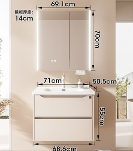 Mueble de Baño Moderno de Cerámica Inteligente de Una Pieza, Montado en la Pared, con Espejo con Iluminación Inteligente para Apartamentos y Villas Pequeñas - Product Image 3