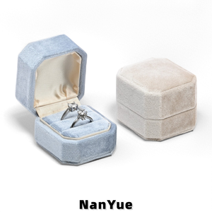 Caja <span class=keywords><strong>de</strong></span> Anillos Octogonal Vintage con Bisagras, Forro <span class=keywords><strong>de</strong></span> Terciopelo, Doble Ranura para Propuesta <span class=keywords><strong>de</strong></span> Matrimonio, Joyería, Exhibición en Tiendas y Fotografía - Product Image 2