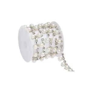 Wholesale Fashion Pearl Fringe Trim Sewing On Waist Ornaments Crystal Rhinestone Chain For Bridal Wedding Dress Accessories