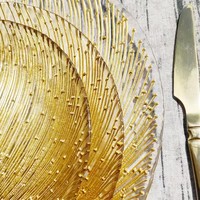 Ensemble d'assiettes en verre de luxe de haute qualité, forme ronde, avec perles dorées, pour la décoration de table de mariage, de fête ou d'événement à domicile