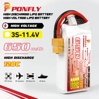 Batterie LiPo PONFLY 3S 11.4V HV 650mAh 60C 120C à décharge élevée avec connecteur XT60, batterie LiHV 4S 6S pour drone de course FPV 660MAH