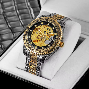 Reloj Mecánico Automático de Diseño para Hombre, Más Vendido, Vintage, Grabado, Esqueletizado, con Fondo Transparente y Correa de Acero - Product Image 3