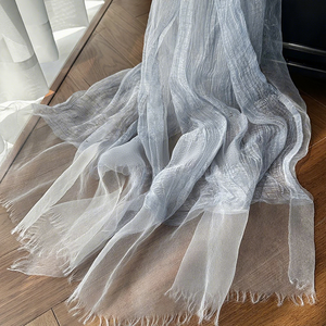 Factory Wholesale Vintage Dirty Dye Double Layer Woven Scarf, Gold Line Accent Lightweight <b>Sunscreen</b> Shawl - Product Image 1