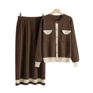 Ensemble deux pièces en tricot anti-rides de style coréen pour l'automne et l'hiver, jupe mi-longue plissée, ample, élégante, avec poches, pour femmes, 0942 - Product Image 5