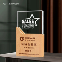 Trophée personnalisé en verre et cristal écologique avec base en bois poli, impression UV, logo gravé au laser, par XinLai