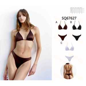 Costume da bagno bikini sexy da donna a due pezzi, estivo, imbottito, con reggiseno all'americana e slip a vita alta con laccetti laterali, taglie S-XL, all'ingrosso SQ67627 - Product Image 1