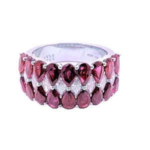 Livraison rapide Unique VIP Design 18k Or Blanc VS SI Classique Mariage Rond Brilliant Cut Diamond & Pear Ruby Broad Band Ring - Product Image 1
