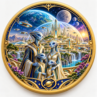 Ensemble de deux pièces commémoratives en cuivre pur de 1 oz, médailles 3D double face sur le thème de l'OVNI, de l'astronaute, de la planète Mars, collection et cadeau de science-fiction, artisanat métallique