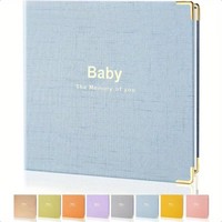 Livre de souvenirs pour bébé avec couverture en lin OEM, 88 pages guidées, reliure spirale, journal pour bébé avec 49+ espaces photo, album de scrapbooking pour nouveau-né