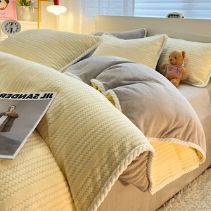 Thickened Milk <strong>Fleece</strong> Four-Piece Bedding Set, Coral <strong>Fleece</strong> <strong>Single</strong> <strong>Duvet</strong> <strong>Cover</strong>, Double-Sided <strong>Fleece</strong> Bedding for Winter - Product Image 4