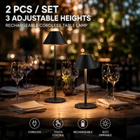 Ensemble de 2 lampes de table métalliques sans fil rechargeables DC simples avec 3 hauteurs réglables et 3 températures de couleur (3CCT) à intensité variable par toucher pour restaurant, hôtel, bar