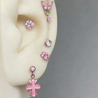 Anting Gantung Korea Model Kupu-kupu untuk Wanita, Anting Hidung Titanium Helix dengan Zirkon, Perhiasan Tindik Modis