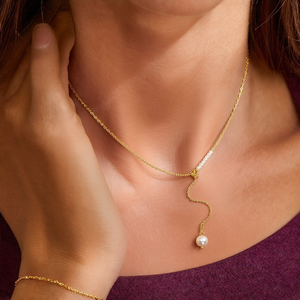Collier de perles en acier inoxydable 316L plaqué or PVD, chaîne durable et résistante avec design de perle tombante - Product Image 3