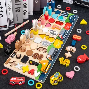 Puzzle di pesca magnetico multifunzionale in legno per bambini che abbina i giocattoli giocattoli del cervello per lo sviluppo intellettuale della prima educazione del bambino