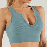 Ensemble soutien-gorge et short de sport personnalisable, sans coutures, rayé, côtelé, doux pour la peau, à maintien moyen, séchage rapide, pour multiples sports et fitness