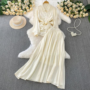 Camisa de protección solar de manga <span class=keywords><strong>larga</strong></span> rosa de estilo suave de verano para mujer <span class=keywords><strong>con</strong></span> <span class=keywords><strong>falda</strong></span> adelgazante de cintura alta de dos piezas <span class=keywords><strong>con</strong></span> patrón sólido - Product Image 3