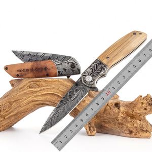 Oferta Caliente al por Mayor: Cuchillo Plegable Personalizado con Hoja de Acero Impresa en 3D y Mango de Madera de Olivo para EDC, Exteriores, Camping y Caza - Product Image 1