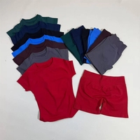 Ensemble de sport yoga 2 pièces pour femme – Haut court sans couture à manches courtes et t-shirt taille haute – Tenue de gym moulante en spandex à compression