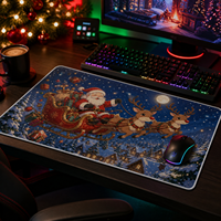 Tapis de souris de jeu de Noël 90x40cm 3mm, tapis de bureau, design animé traîneau du Père Noël, base en mousse PU antidérapante, cadeau de Noël pour les joueurs