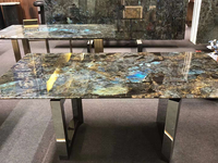 Table en granit bleu de Lemuria du Brésil de luxe, polie, ronde et rectangulaire, adaptée au salon