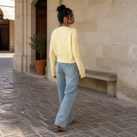 Cardigan en tricot jaune beurre pour femme Joydressing, col rond, manches longues, décontracté, vente en gros
