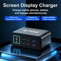 Chargeur GaN 470W QC PD3.1 140W à charge rapide 4C2A, station d'alimentation portable multiport Type C USB-A avec écran TFT
