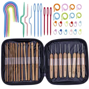 MGZ-14 Wholesale Bamboo Wooden Handle Crochet hook Sewing Tools Needle crochet kit