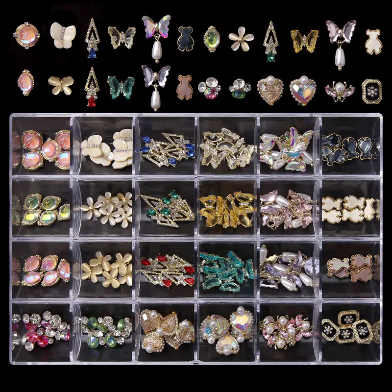 Adornos 3D de lujo para uñas, de marca famosa, de diseñador, decoración de uñas de Metal, diamantes de imitación