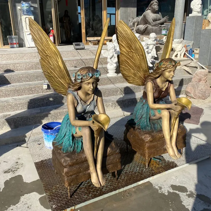 Modern design antique surface life size outdoor fairy statue wing design bronze angel girl statue