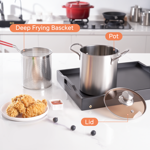 Ensemble de 3 casseroles multifonctionnelles en acier inoxydable avec panier de friture, poignées en silicone et couvercle en verre jetable pour la cuisson - Product Image 3