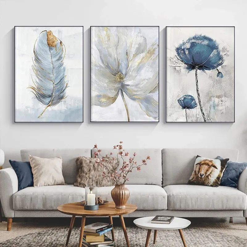 Scandinavian Flower Canvas Art Abstract Painting Print Feather Nordic Home Decor Wall Poster Picture for Living Room