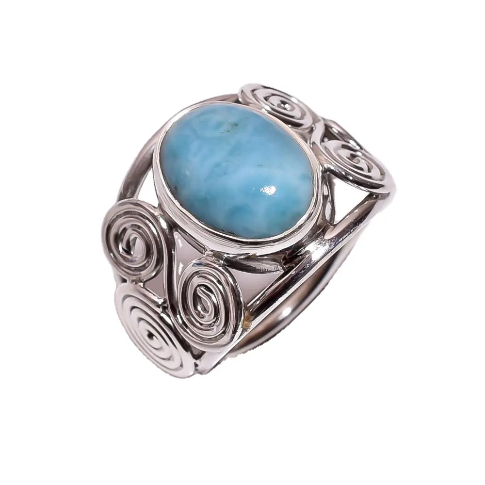 Aangepaste Zilveren Ring Groothandel Larimar 925 Zilveren Ring