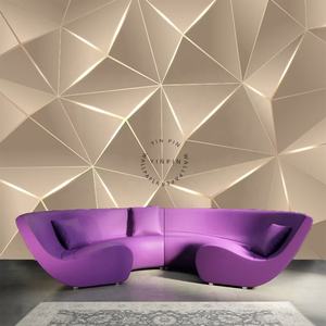 Papier peint de couleur claire polygonale plan géométrique contour doré mural - Product Image 6