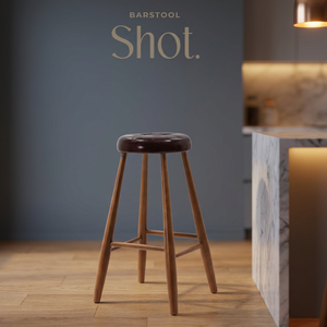 Tabouret de bar rond moderne rembourré avec pieds en bois, design sans dossier, assise capitonnée, non pliable, pour salon, café, cuisine - Product Image 2