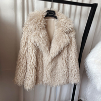 Veste en fausse fourrure de mouton beige crème, col blazer, douce et moelleuse, manteau d'hiver de longueur standard, vêtement d'extérieur de luxe, vente en gros d'usine OEM