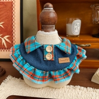 Collier en jean pour chat, écharpe réglable à carreaux en dentelle style bavoir pour chien de petite race, accessoire de col de poupée pour chiot