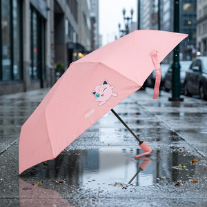 Parapluie semi-automatique pliable 3 sections Pokemoned Wanja 55cm Jigglypuff Corail 8 baleines Coréen Compact Portable Enfants Anime Dessin Animé Pluie - Product Image 3