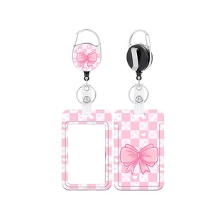 In stock: heavy-duty <b>bow</b>-knot checkered ID badge <b>holder</b>, heavy-duty retractable keychain, webbing, cruise ship lanyard. - Product Image 5
