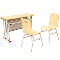 Meubles d'école au design moderne, ensemble table et chaise double à structure métallique robuste pour cantine scolaire et appartement