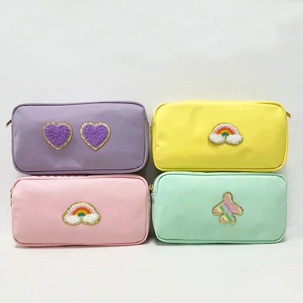 IN Stock 16 Colors Option High quality NYLON COSMETIC BAG POUCH WITH PATCHES Women Makeup