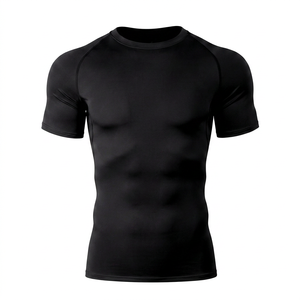 <b>Men's</b> Black Short Sleeve <b>Compression</b> <b>Shirt</b> Crew Neck Fitted Moisture Wicking Quick Dry Breathable Polyester Sport Top - Product Image 1