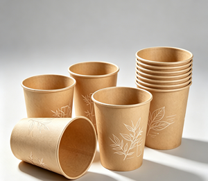 Gobelets à café jetables personnalisables en PLA biodégradable de 12 oz, en papier kraft, à paroi simple, avec gaufrage et estampage, pour <span class=keywords><strong>nouilles</strong></span> individuelles en PE - Product Image 1