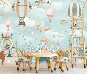 Papier peint mural pour enfants, animaux <span class=keywords><strong>de</strong></span> cirque, <span class=keywords><strong>montgolfière</strong></span>, parc d'attractions, papier peint pour la décoration <span class=keywords><strong>de</strong></span> la chambre des enfants - Product Image 2