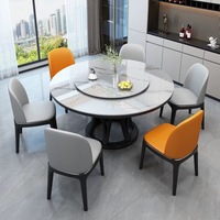 Table à manger ronde moderne avec plateau tournant Lazy Susan, grande table de cuisine à motif marbré pour 8 à 10 personnes.